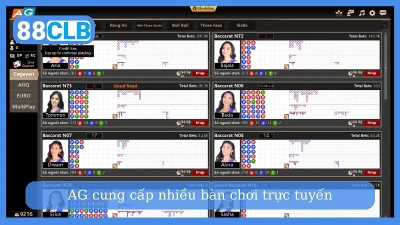 AG cung cấp nhiều bàn chơi trực tuyến