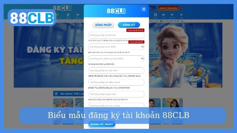 Biểu mẫu đăng ký tài khoản 88CLB